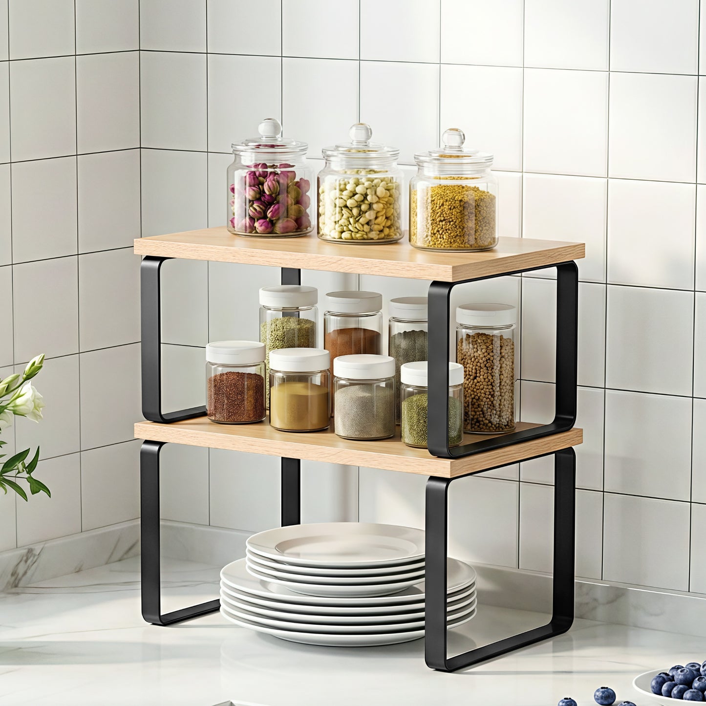 Cefito Kitchen Storage Shelves Rack Cupboard Cabinet Organiser Set of 2 DR-D-2SET-WD