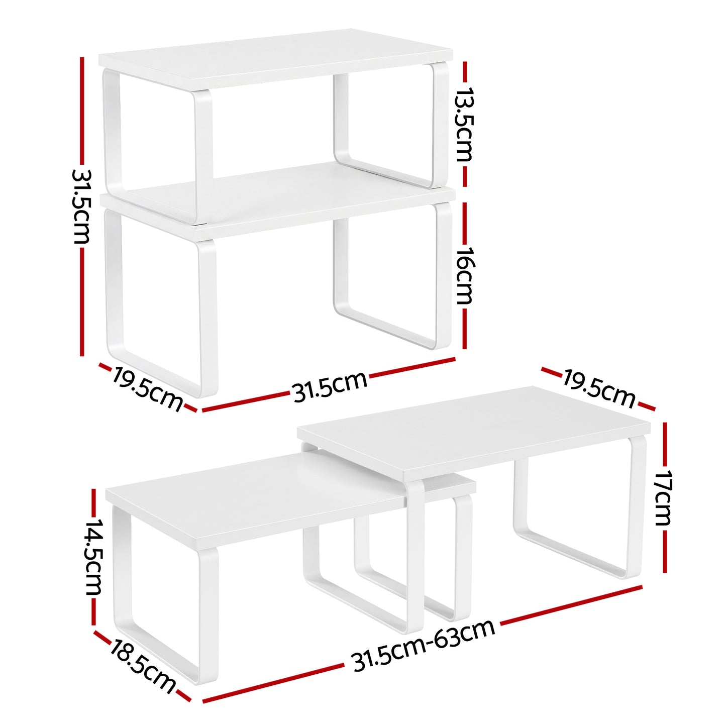 Cefito Kitchen Storage Shelves Rack Cupboard Cabinet Organiser Set of 2 DR-D-2SET-WH