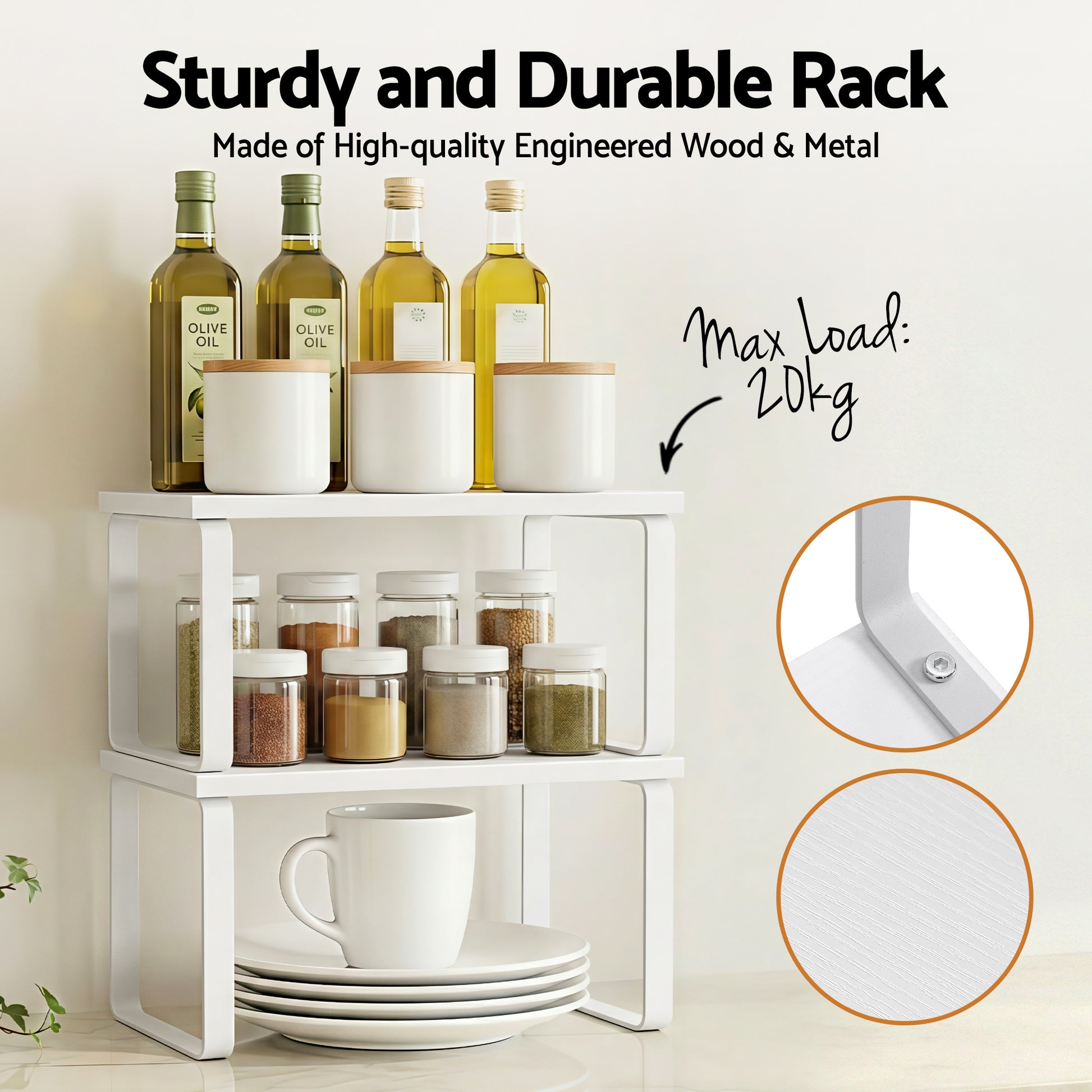 Cefito Kitchen Storage Shelves Rack Cupboard Cabinet Organiser Set of 2 DR-D-2SET-WH