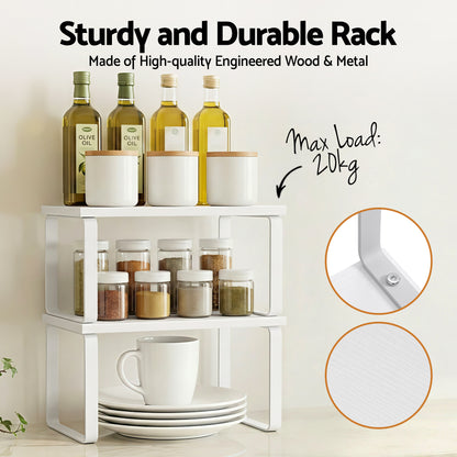 Cefito Kitchen Storage Shelves Rack Cupboard Cabinet Organiser Set of 2 DR-D-2SET-WH