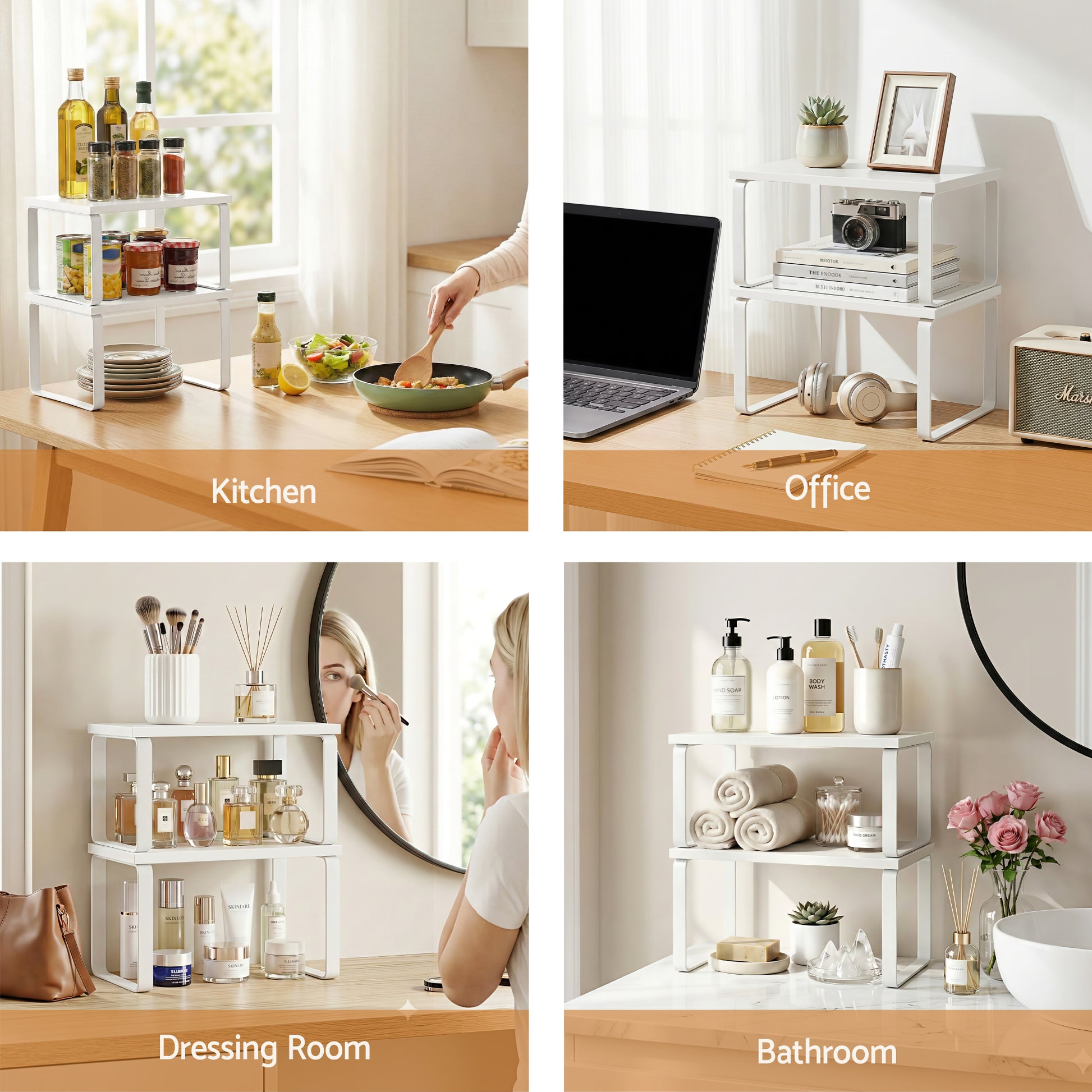 Cefito Kitchen Storage Shelves Rack Cupboard Cabinet Organiser Set of 2 DR-D-2SET-WH