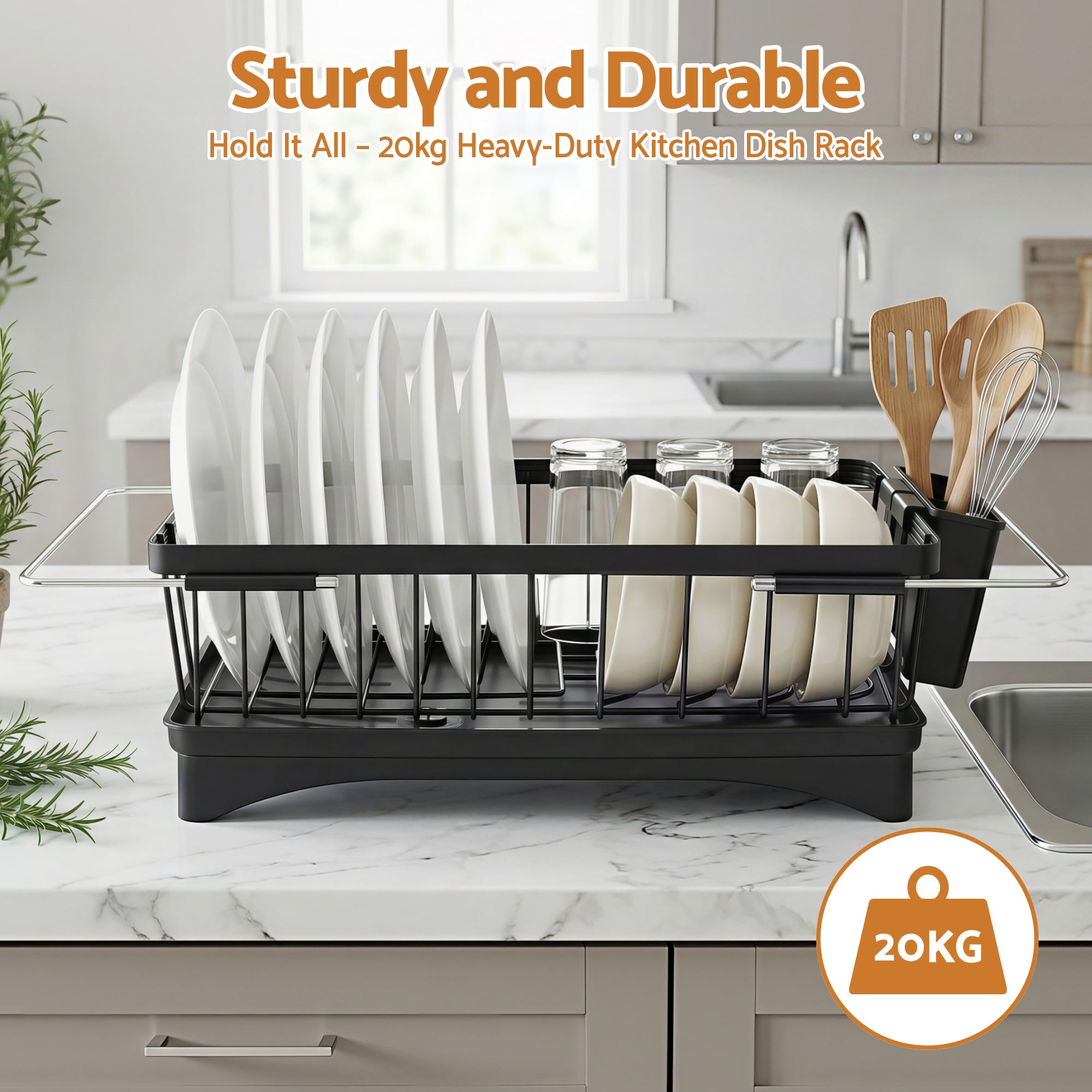 Cefito Dish Drying Rack for Kitchen Storage Organisation Kitchen Sink Organiser Dish Drainer DR-E-04-BK