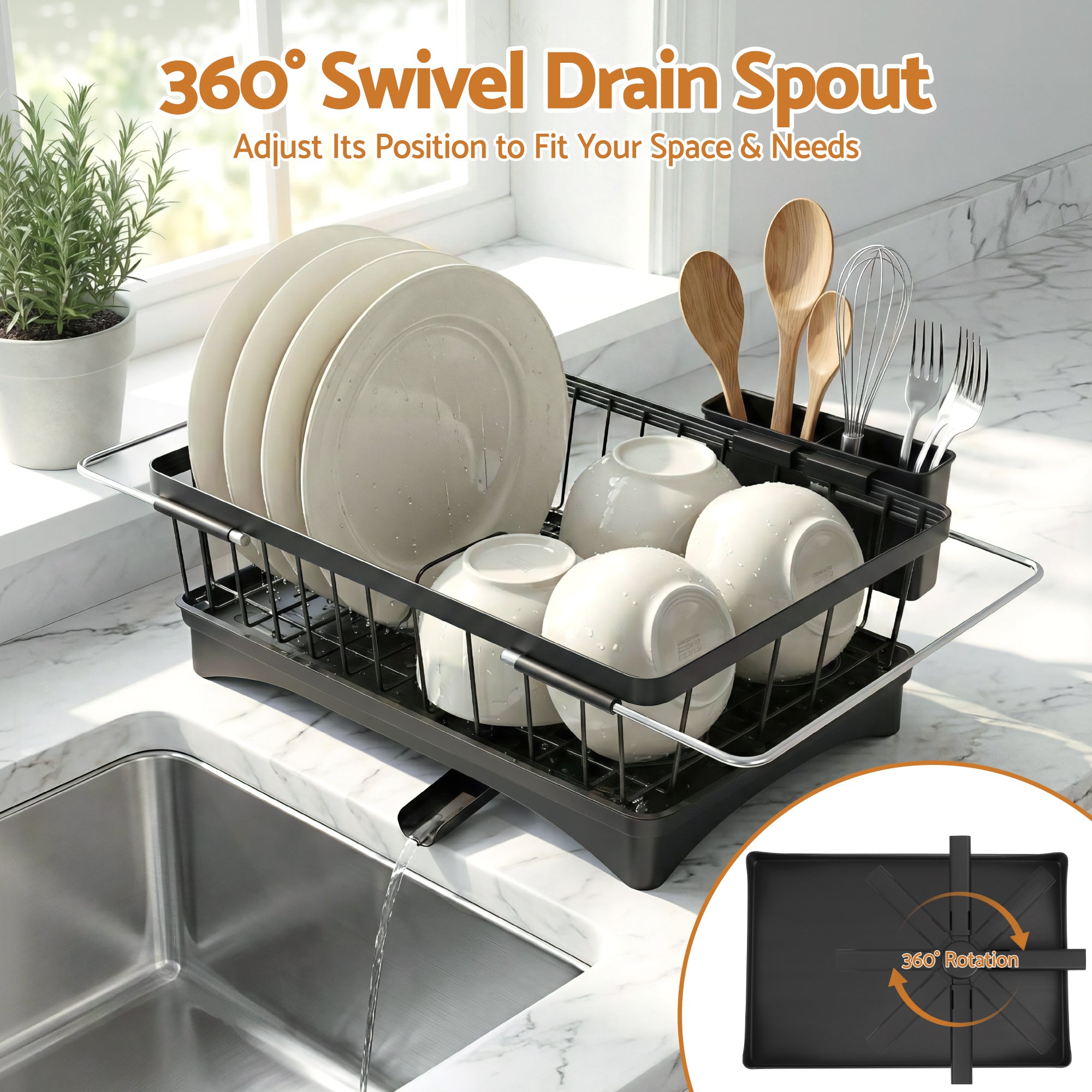 Cefito Dish Drying Rack for Kitchen Storage Organisation Kitchen Sink Organiser Dish Drainer DR-E-04-BK