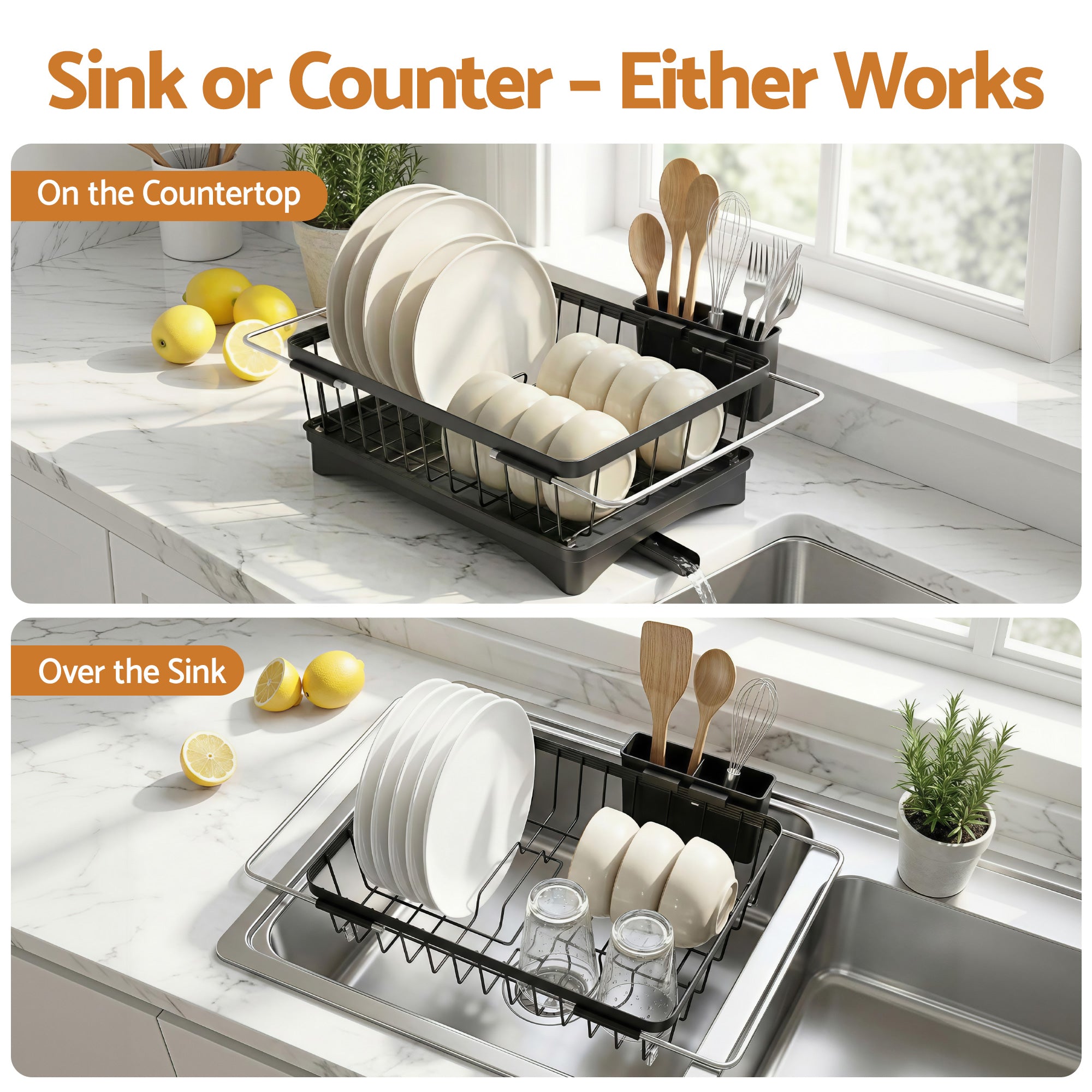 Cefito Dish Drying Rack for Kitchen Storage Organisation Kitchen Sink Organiser Dish Drainer DR-E-04-BK