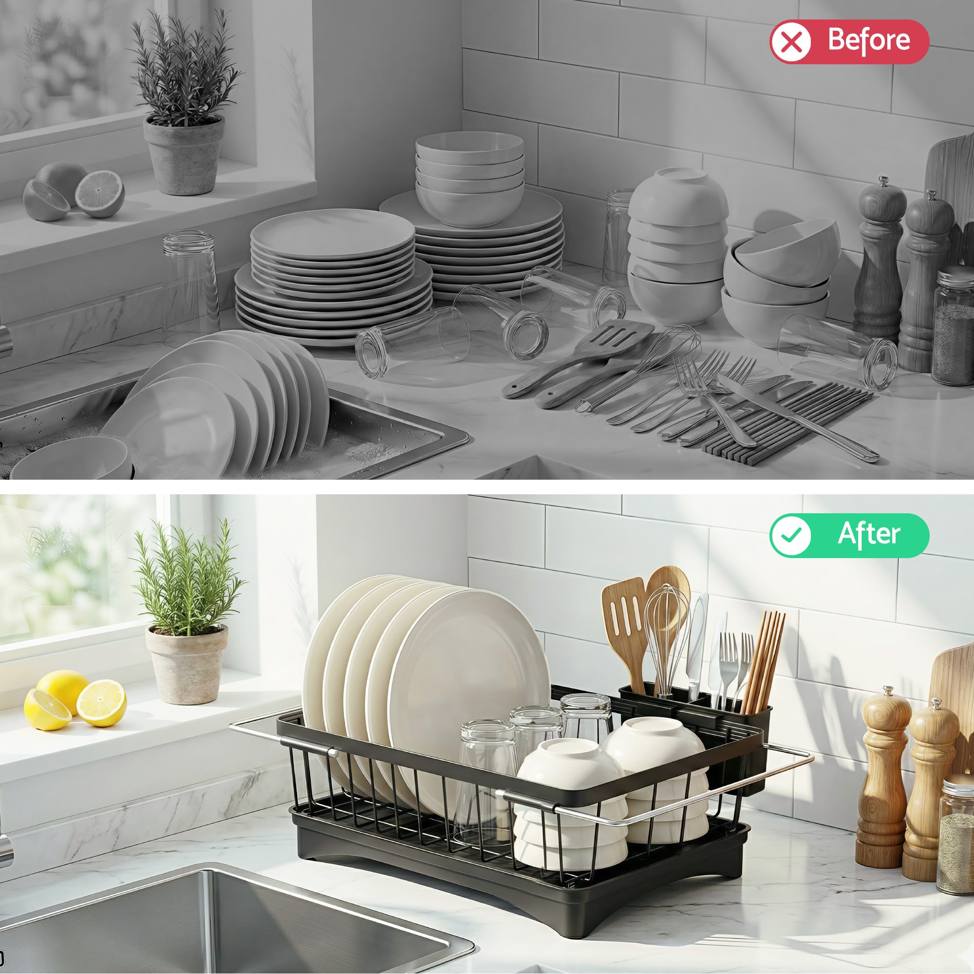 Cefito Dish Drying Rack for Kitchen Storage Organisation Kitchen Sink Organiser Dish Drainer DR-E-04-BK