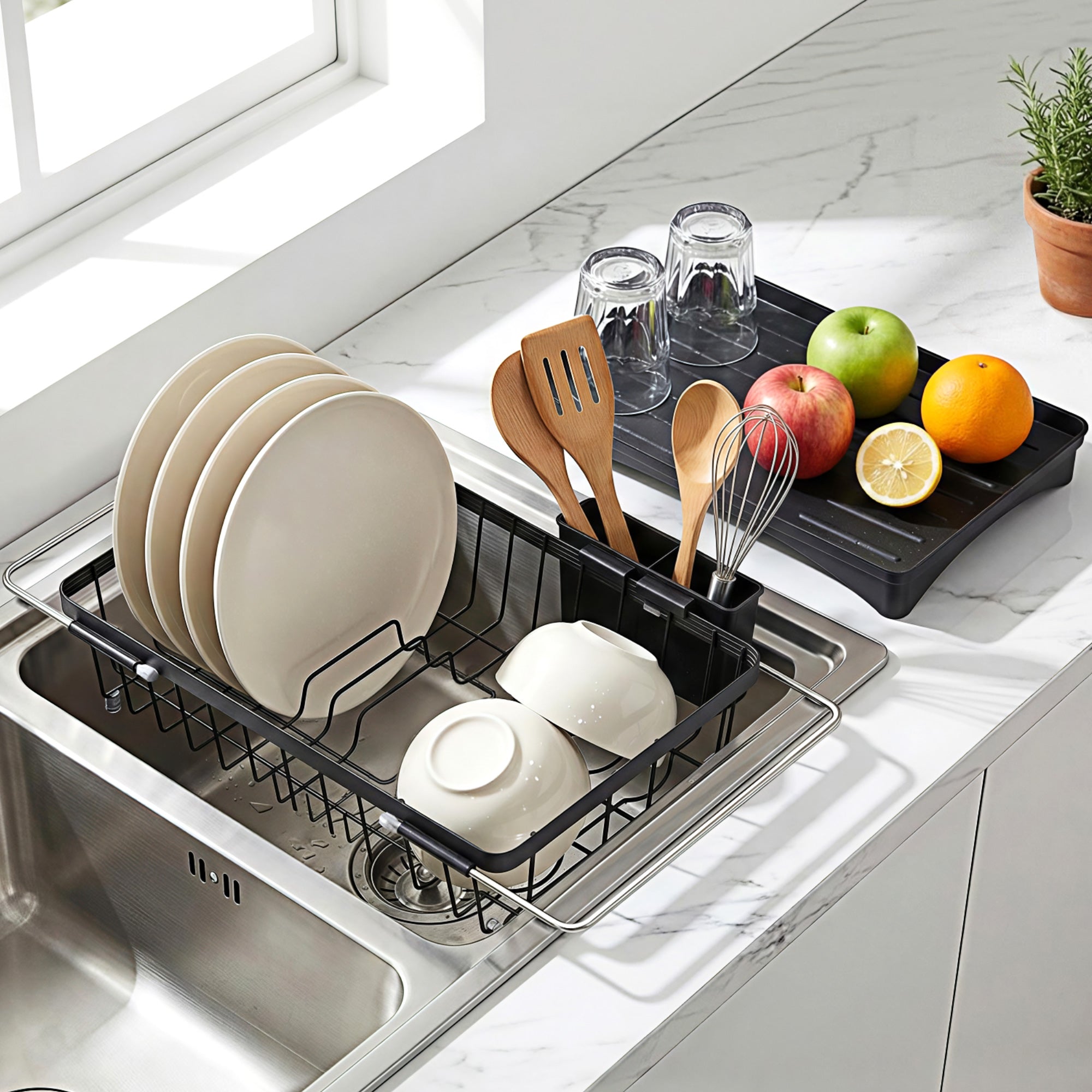 Cefito Dish Drying Rack for Kitchen Storage Organisation Kitchen Sink Organiser Dish Drainer DR-E-04-BK