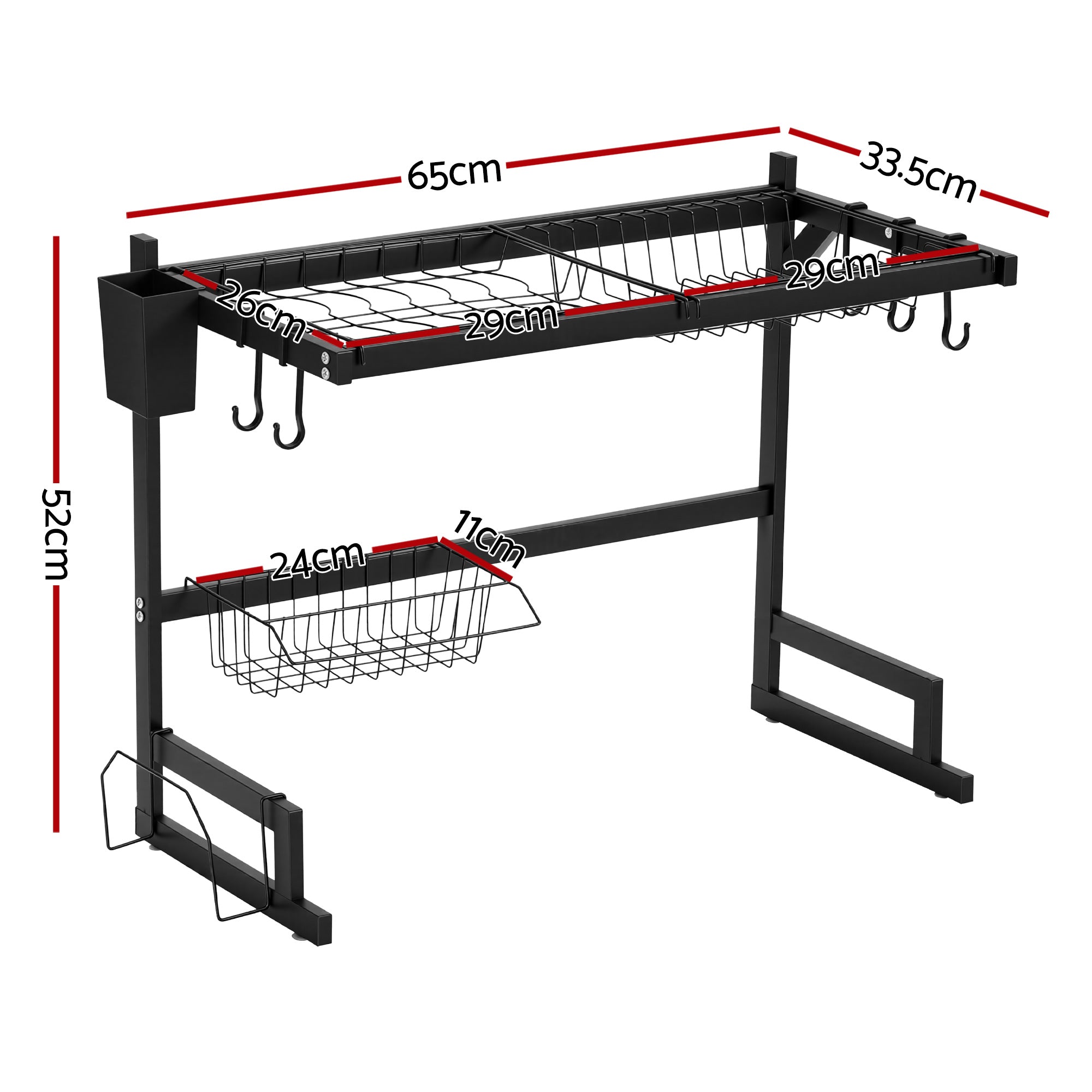 Cefito Dish Drying Rack for Kitchen Storage Organisation Kitchen Sink Organiser Dish Drainer DR-E-OVER-65-BK
