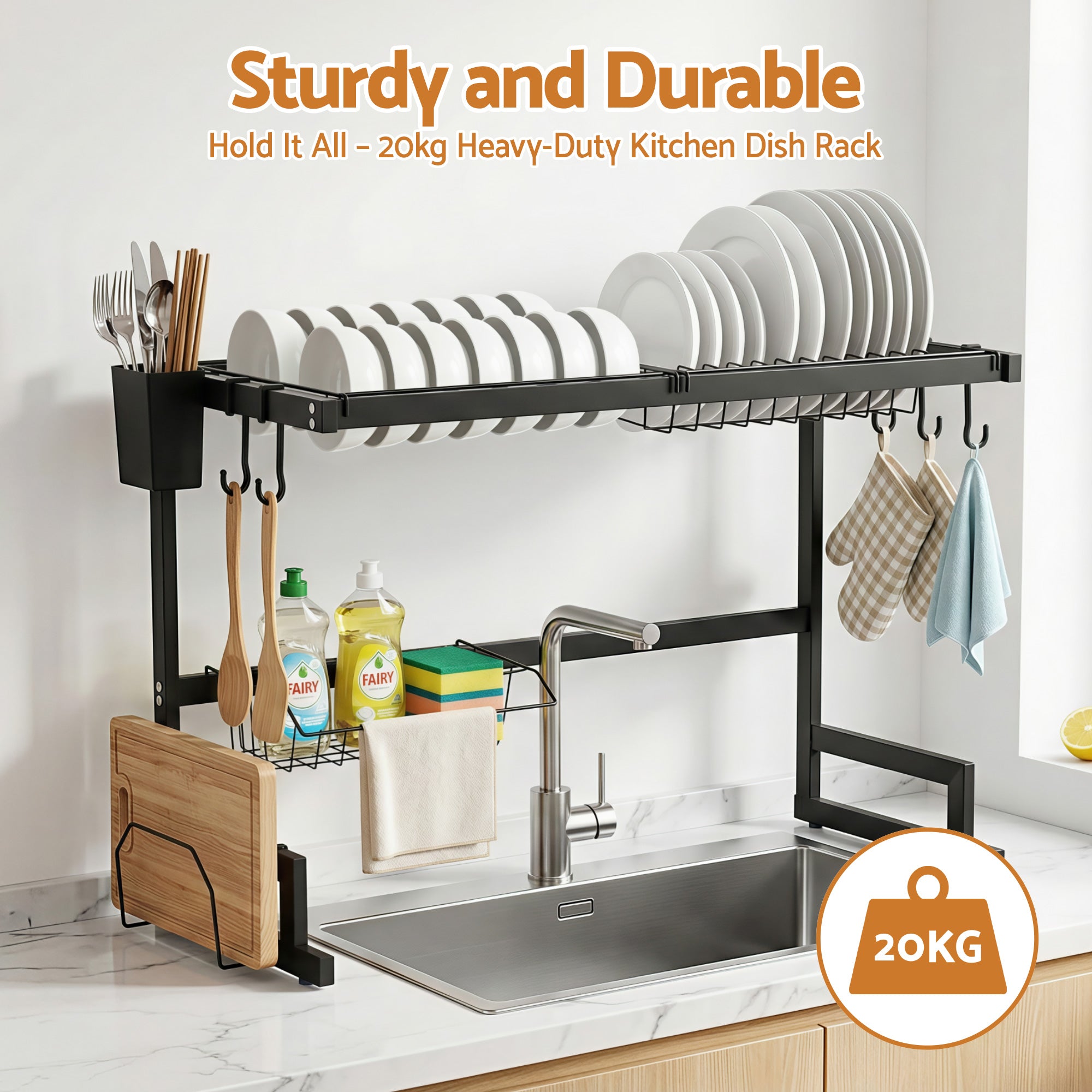 Cefito Dish Drying Rack for Kitchen Storage Organisation Kitchen Sink Organiser Dish Drainer DR-E-OVER-65-BK