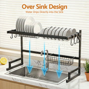 Cefito Dish Drying Rack for Kitchen Storage Organisation Kitchen Sink Organiser Dish Drainer DR-E-OVER-65-BK