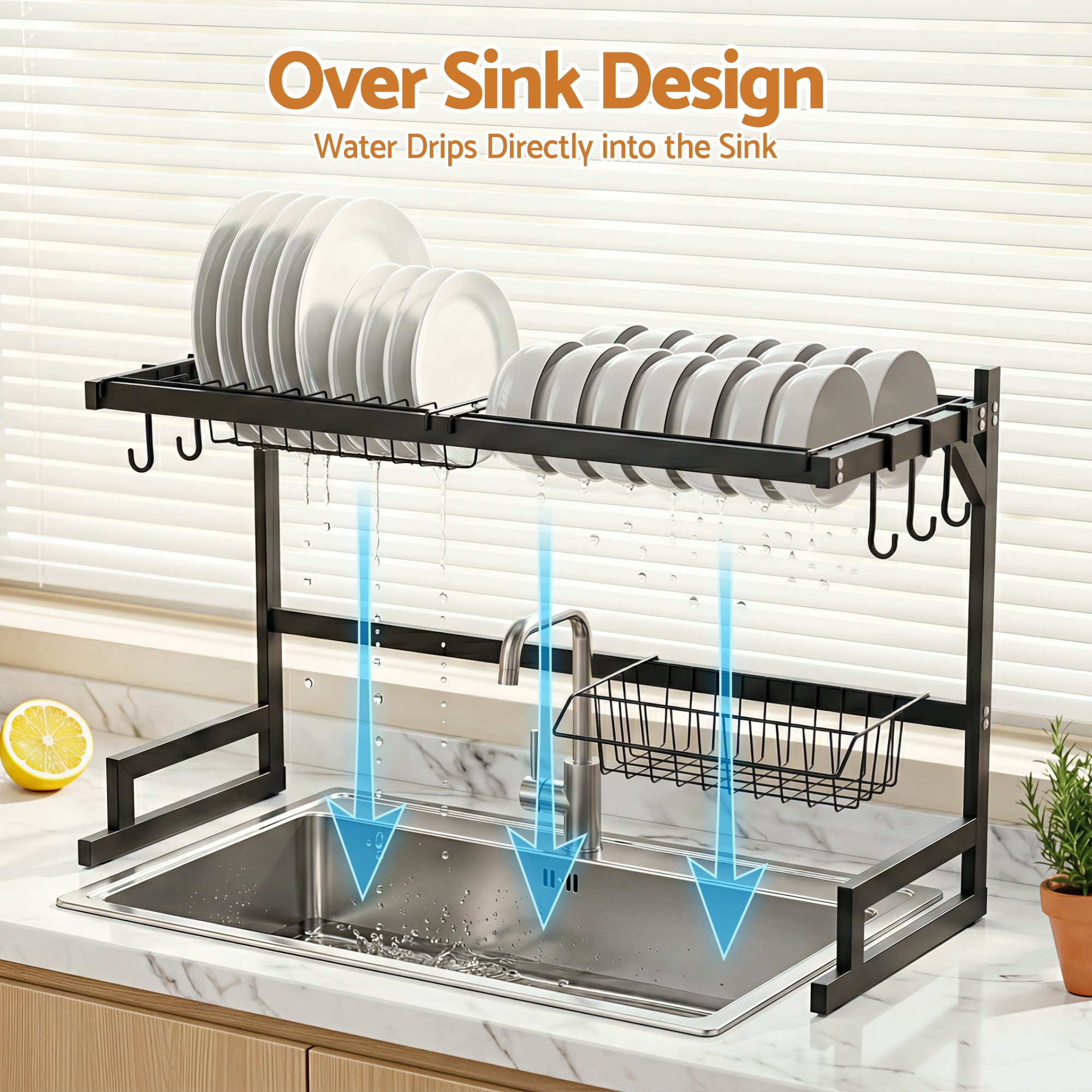 Cefito Dish Drying Rack for Kitchen Storage Organisation Kitchen Sink Organiser Dish Drainer DR-E-OVER-65-BK
