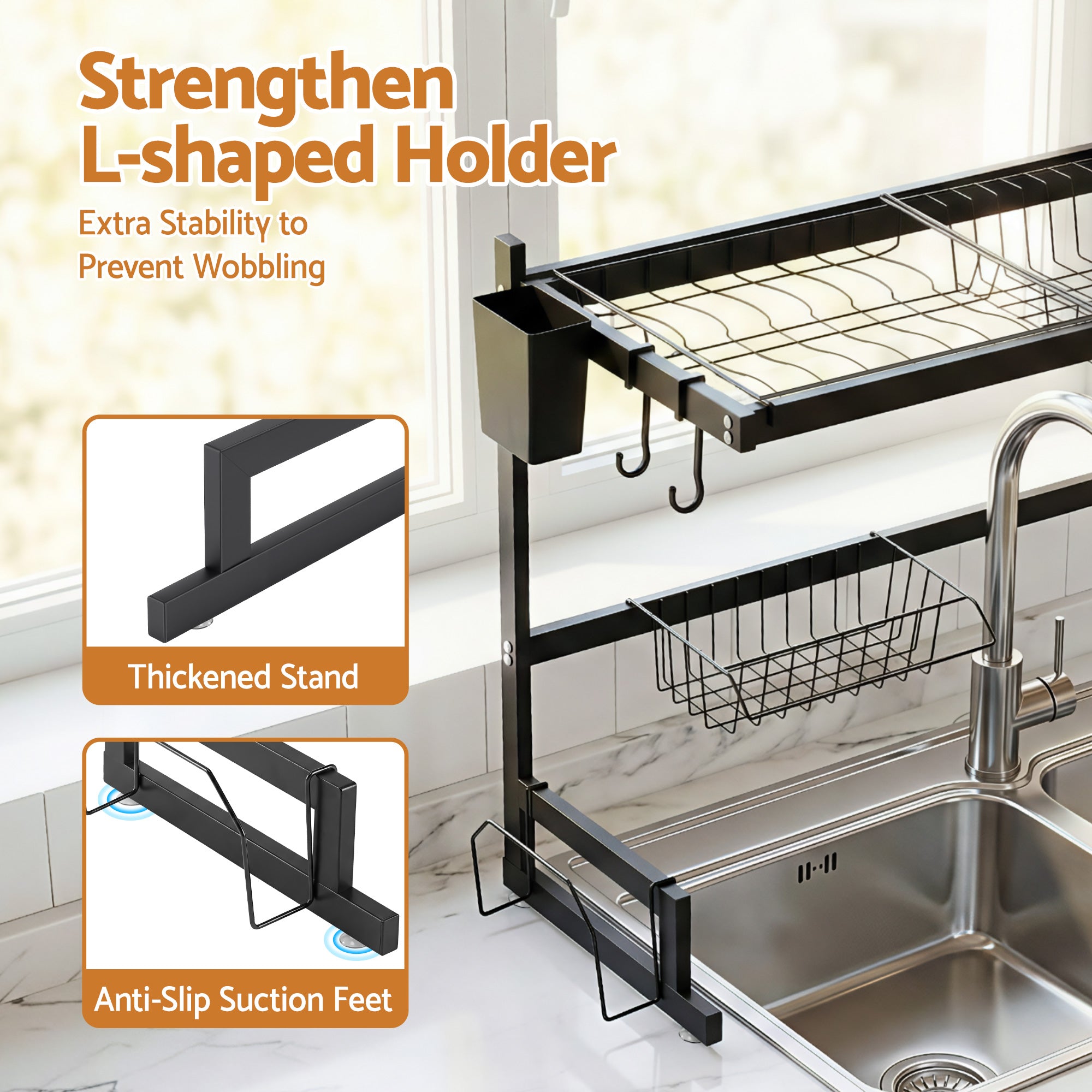 Cefito Dish Drying Rack for Kitchen Storage Organisation Kitchen Sink Organiser Dish Drainer DR-E-OVER-65-BK