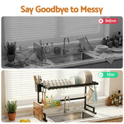 Cefito Dish Drying Rack for Kitchen Storage Organisation Kitchen Sink Organiser Dish Drainer DR-E-OVER-65-BK