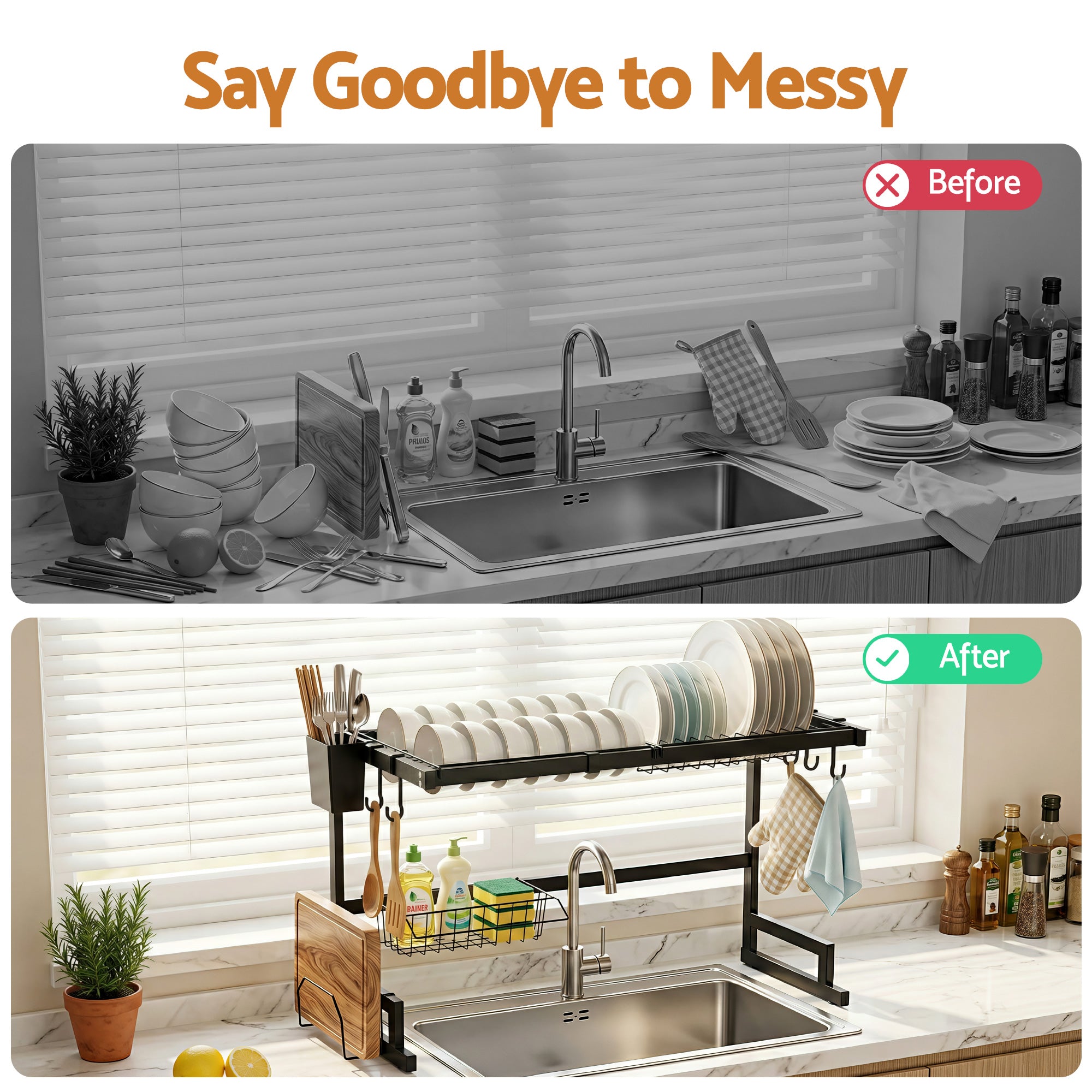 Cefito Dish Drying Rack for Kitchen Storage Organisation Kitchen Sink Organiser Dish Drainer DR-E-OVER-65-BK