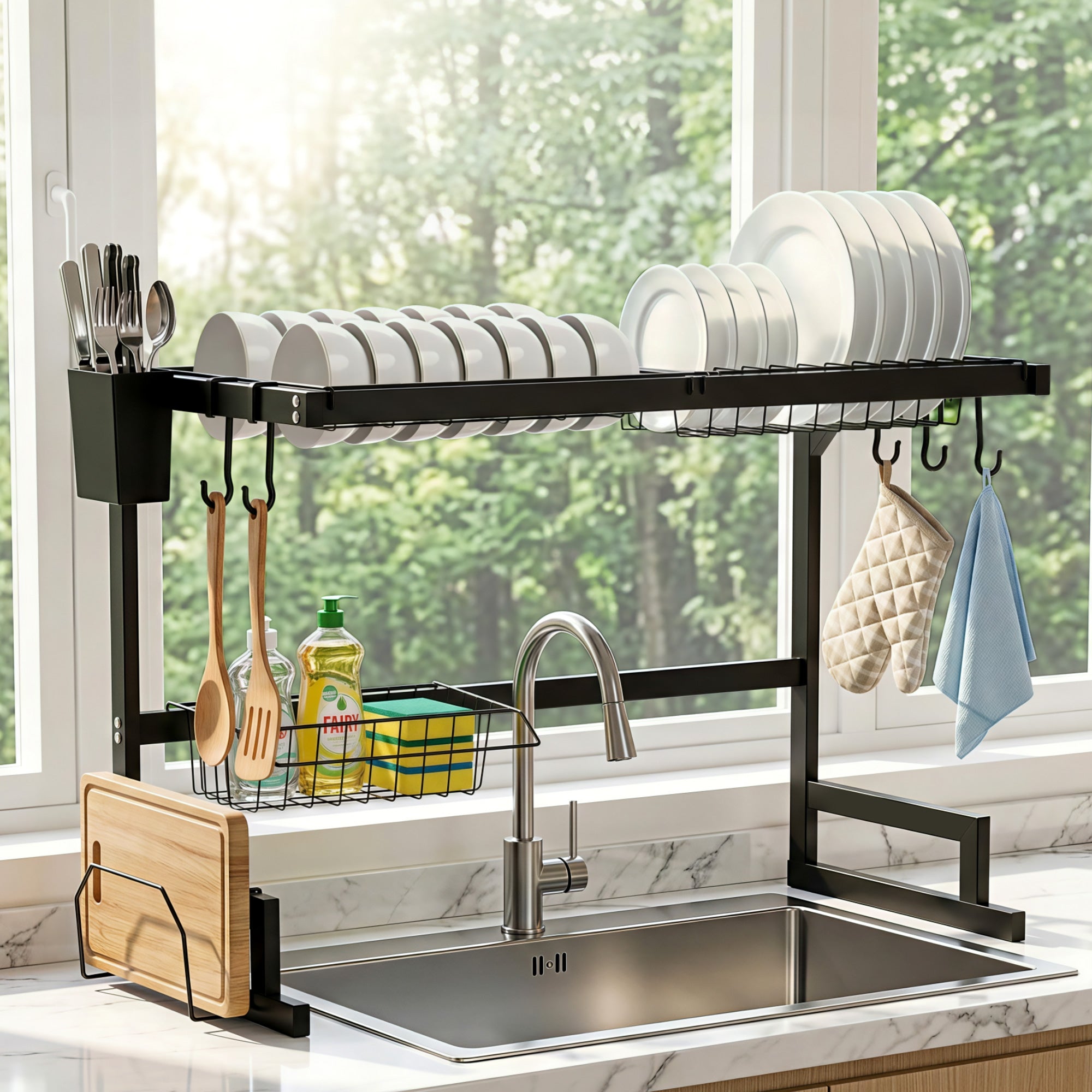 Cefito Dish Drying Rack for Kitchen Storage Organisation Kitchen Sink Organiser Dish Drainer DR-E-OVER-65-BK