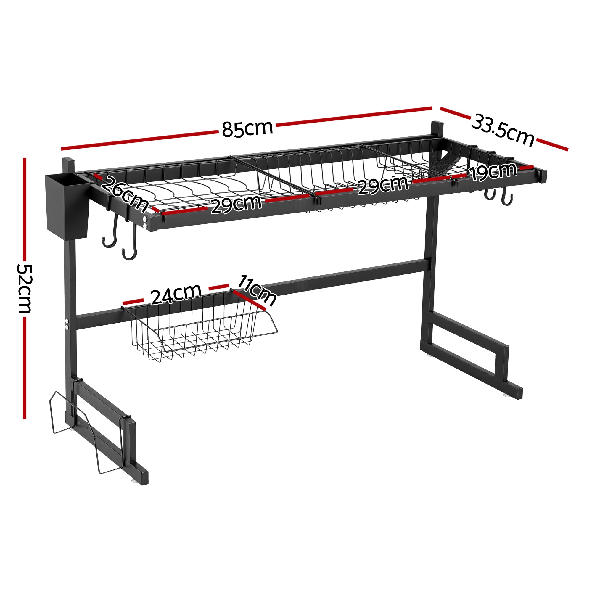 Cefito Dish Drying Rack for Kitchen Storage Organisation Kitchen Sink Organiser Dish Drainer DR-E-OVER-85-BK