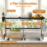 Cefito Dish Drying Rack for Kitchen Storage Organisation Kitchen Sink Organiser Dish Drainer DR-E-OVER-85-BK