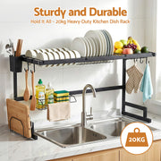 Cefito Dish Drying Rack for Kitchen Storage Organisation Kitchen Sink Organiser Dish Drainer DR-E-OVER-85-BK