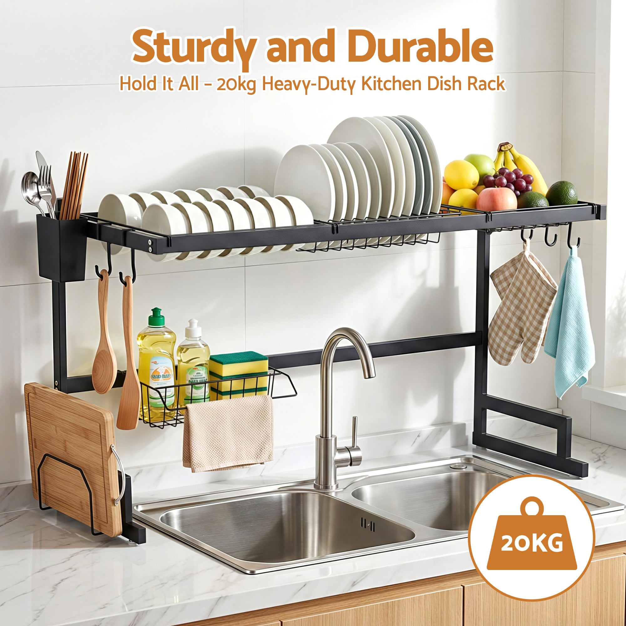 Cefito Dish Drying Rack for Kitchen Storage Organisation Kitchen Sink Organiser Dish Drainer DR-E-OVER-85-BK
