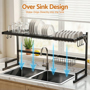 Cefito Dish Drying Rack for Kitchen Storage Organisation Kitchen Sink Organiser Dish Drainer DR-E-OVER-85-BK