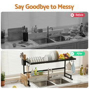 Cefito Dish Drying Rack for Kitchen Storage Organisation Kitchen Sink Organiser Dish Drainer DR-E-OVER-85-BK