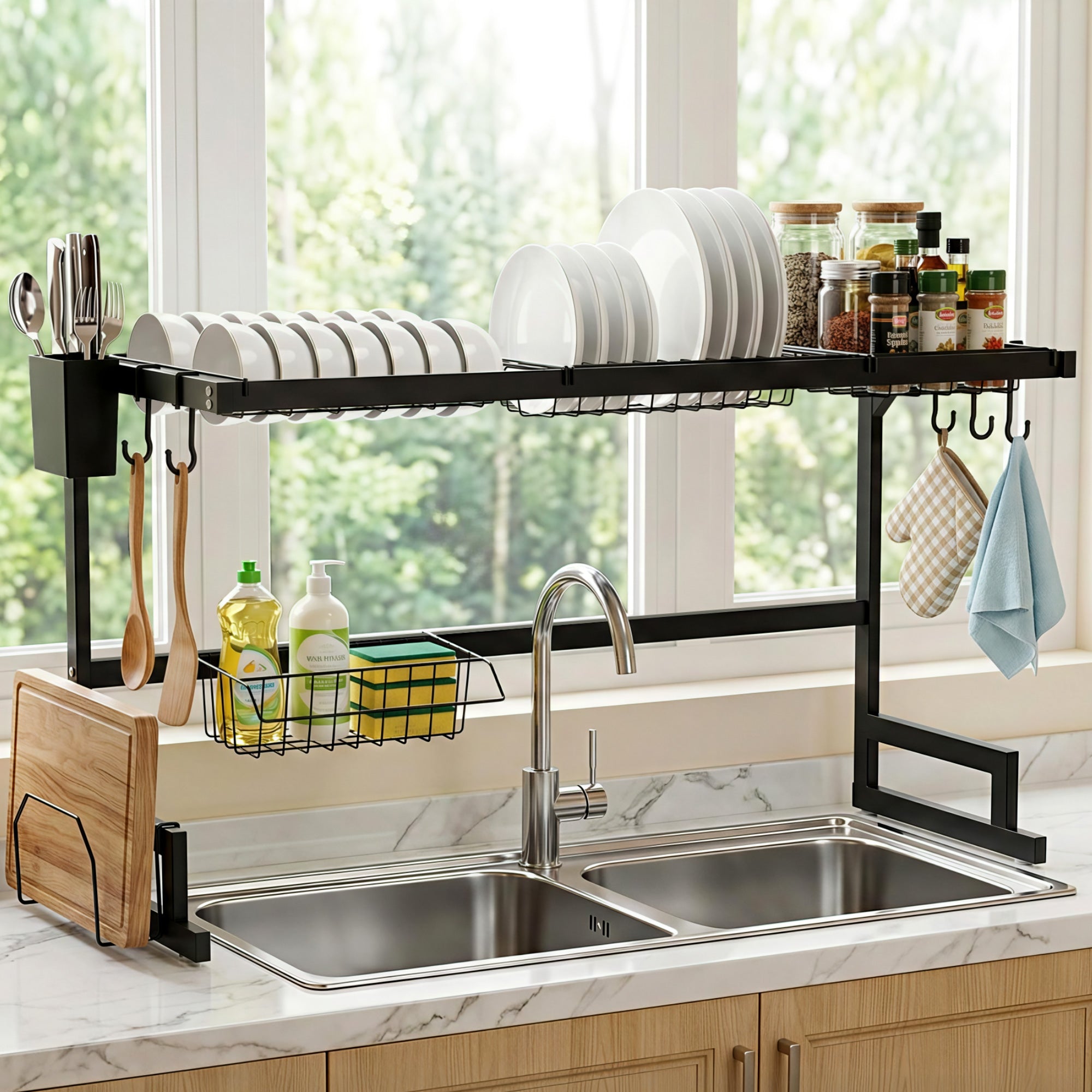 Cefito Dish Drying Rack for Kitchen Storage Organisation Kitchen Sink Organiser Dish Drainer DR-E-OVER-85-BK