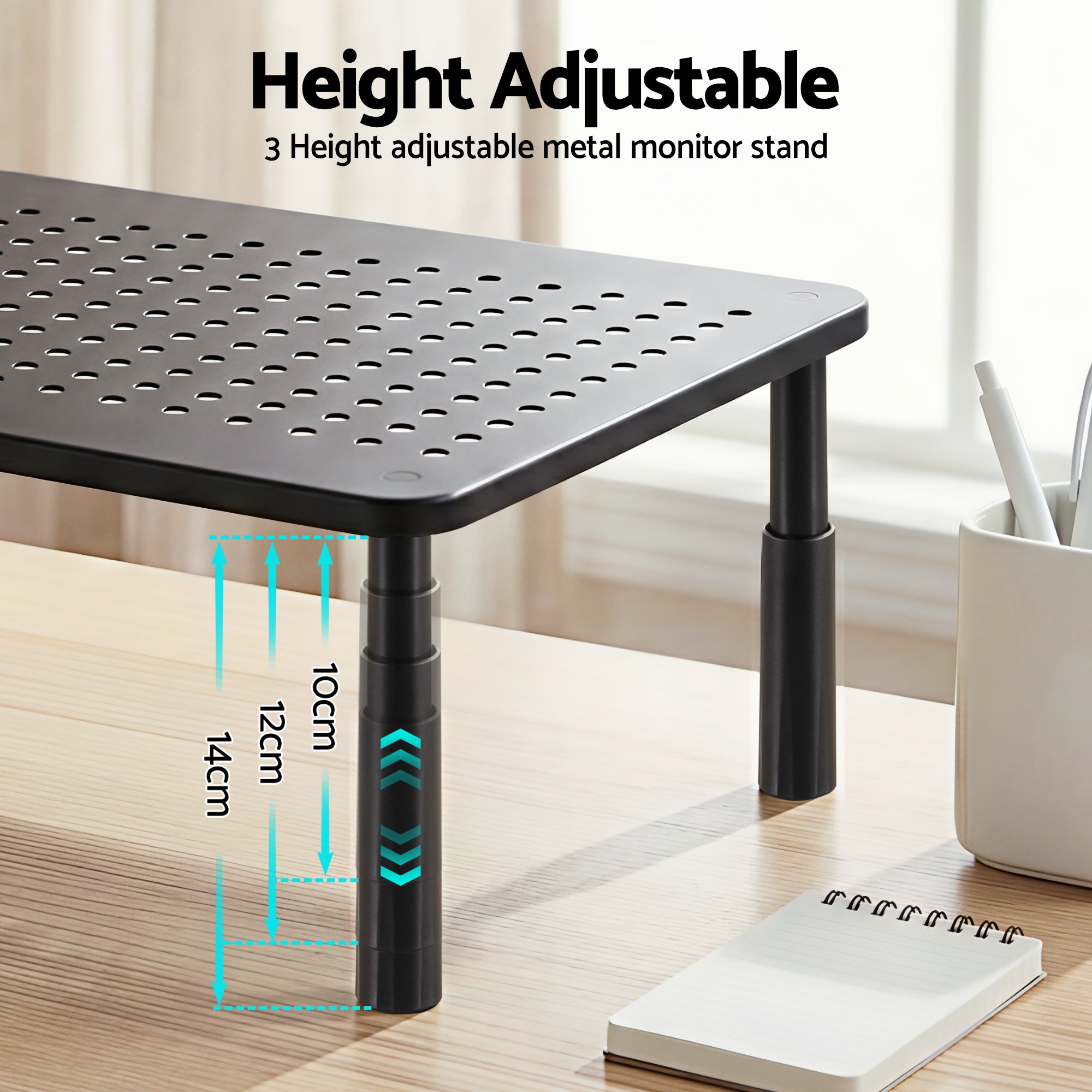 Artiss Monitor Stand Adjustable Riser For Computer Monitor And Laptop 3 Height Desk Organizer Black DR-STB-086