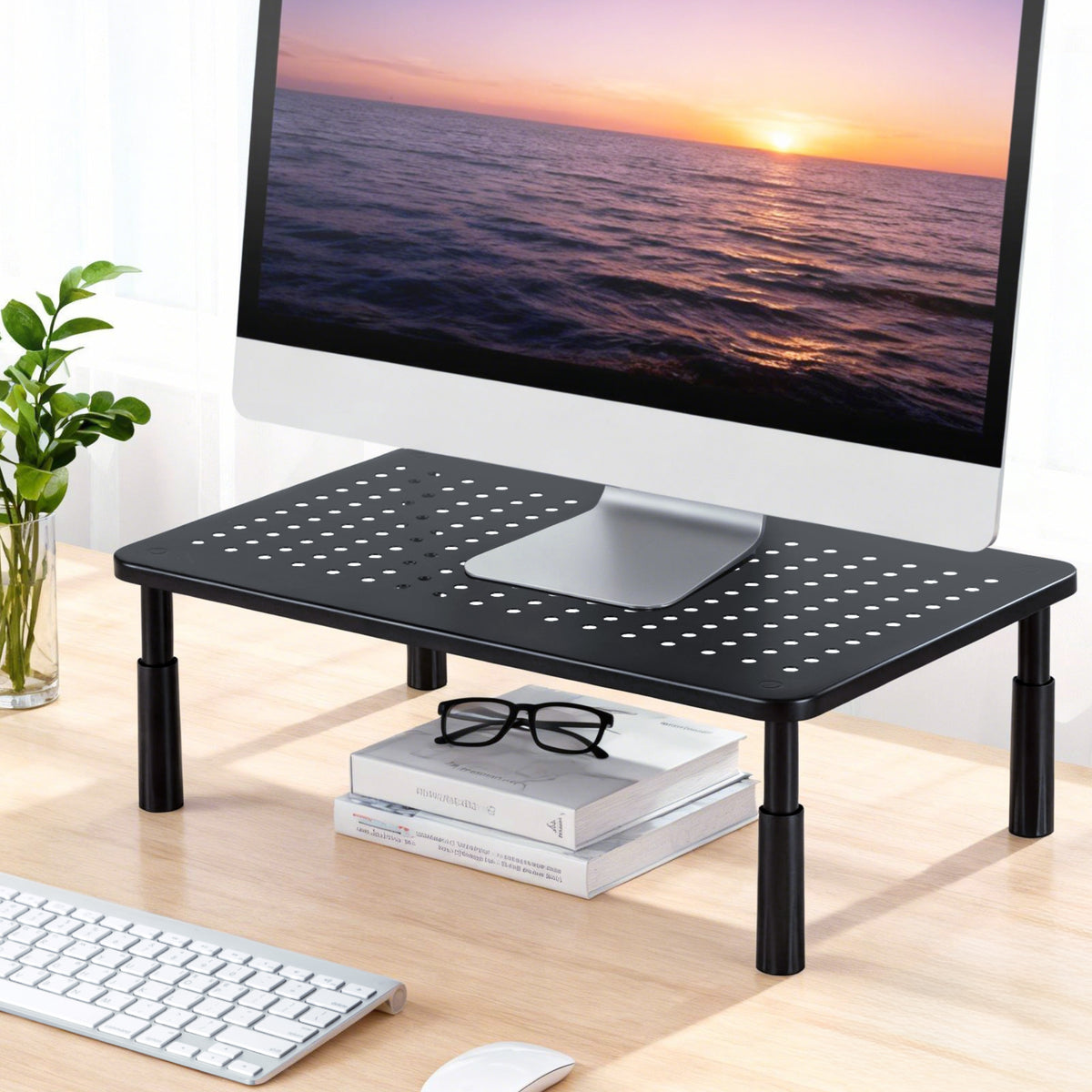 Artiss Monitor Stand Adjustable Riser For Computer Monitor And Laptop 3 Height Desk Organizer Black DR-STB-086