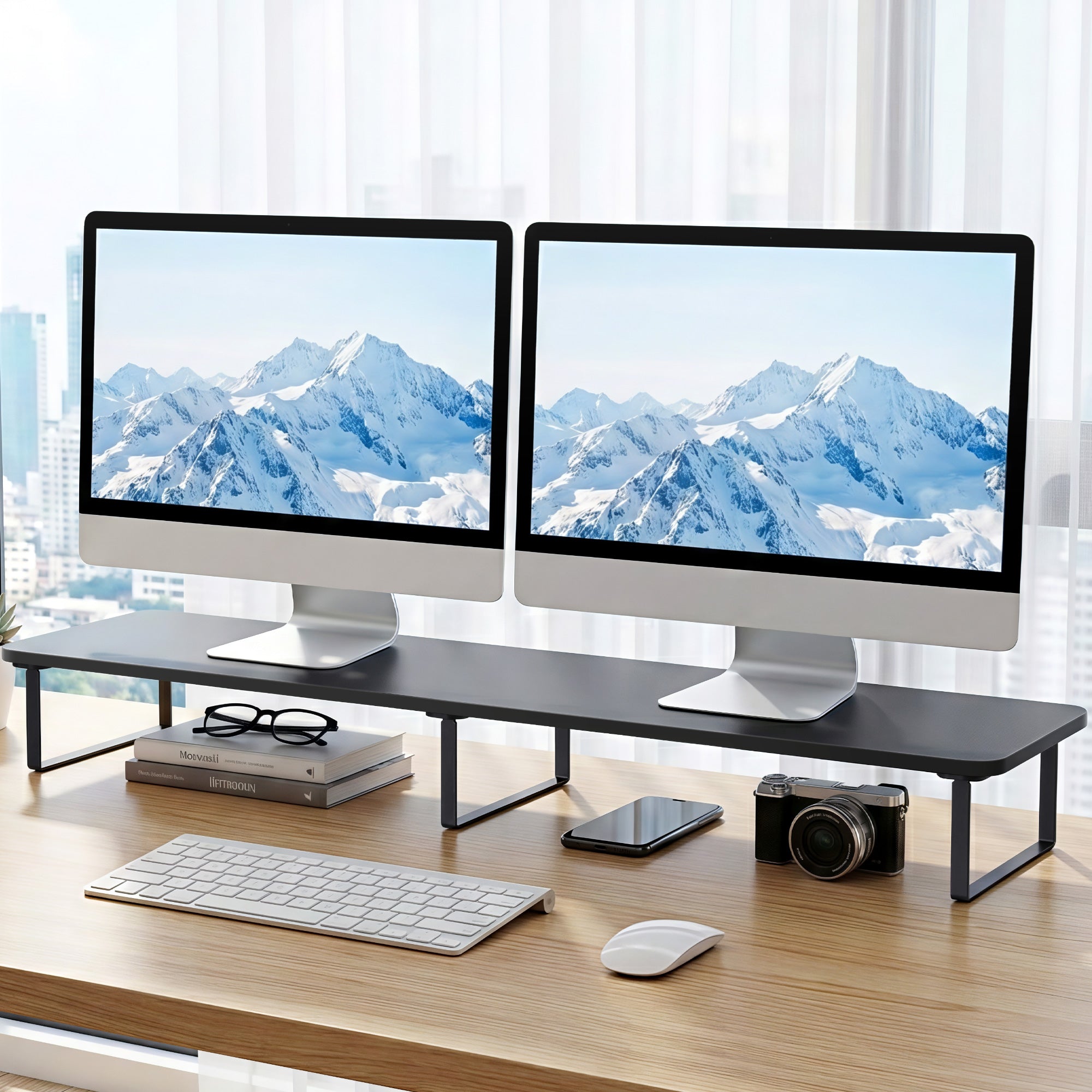 Artiss Dual Monitor Stand 100cm Riser Large Laptop Stand Desk Organiser Black DR-STB-111-03