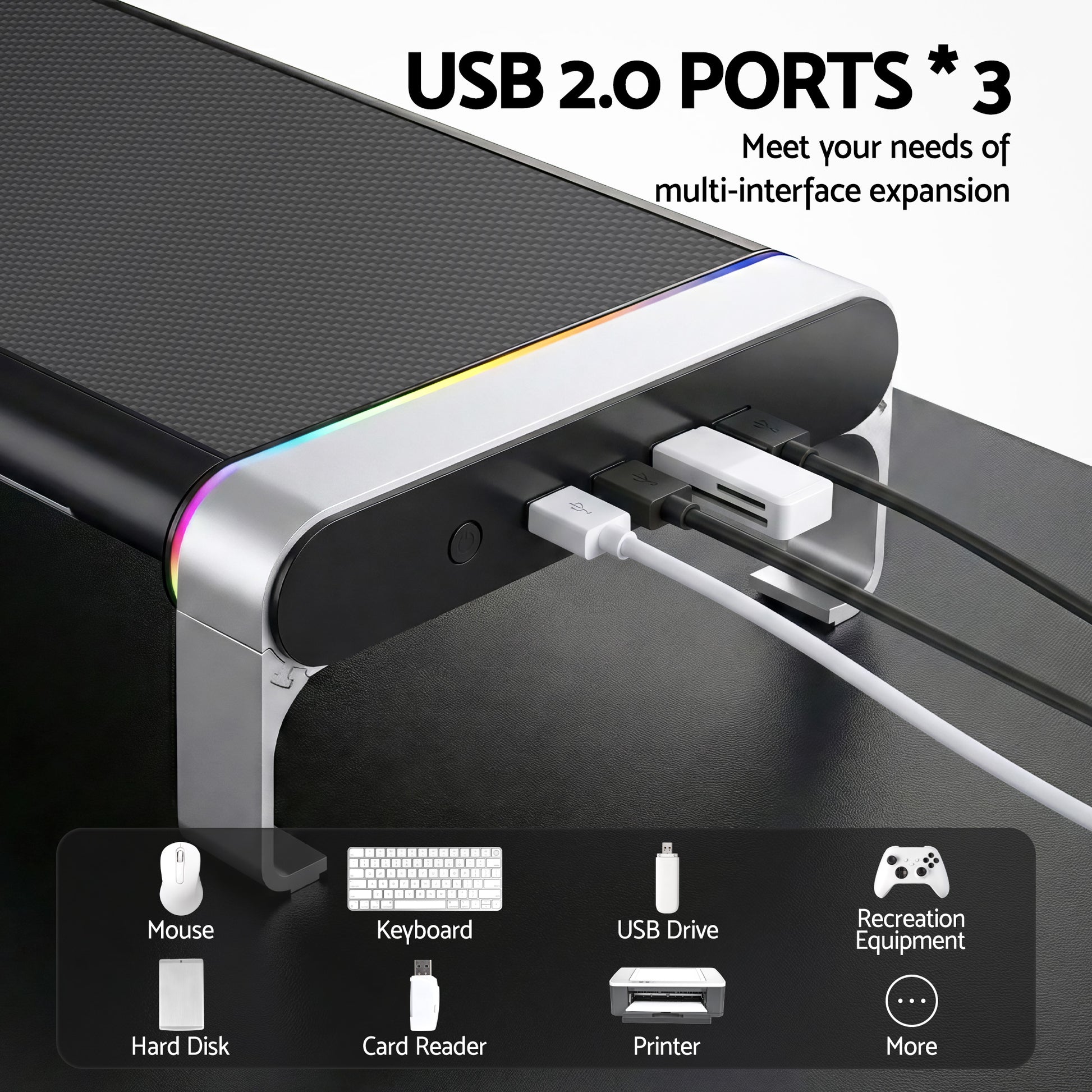 Artiss RGB Monitor Stand with USB Hub Desk Organiser Charging Stand Computer Stand Black DR-STB-171