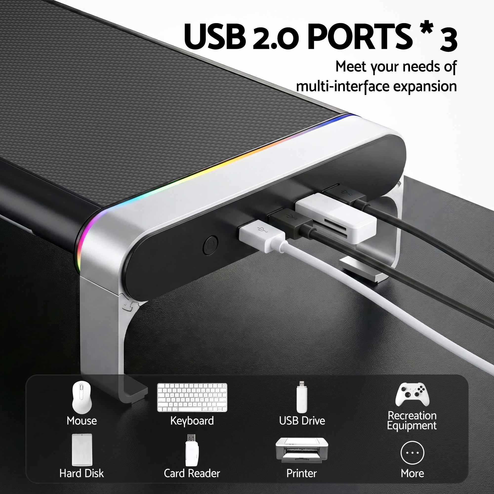 Artiss RGB Monitor Stand with USB Hub Desk Organiser Charging Stand Computer Stand Black DR-STB-171