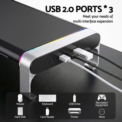 Artiss RGB Monitor Stand with USB Hub Desk Organiser Charging Stand Computer Stand Black DR-STB-171