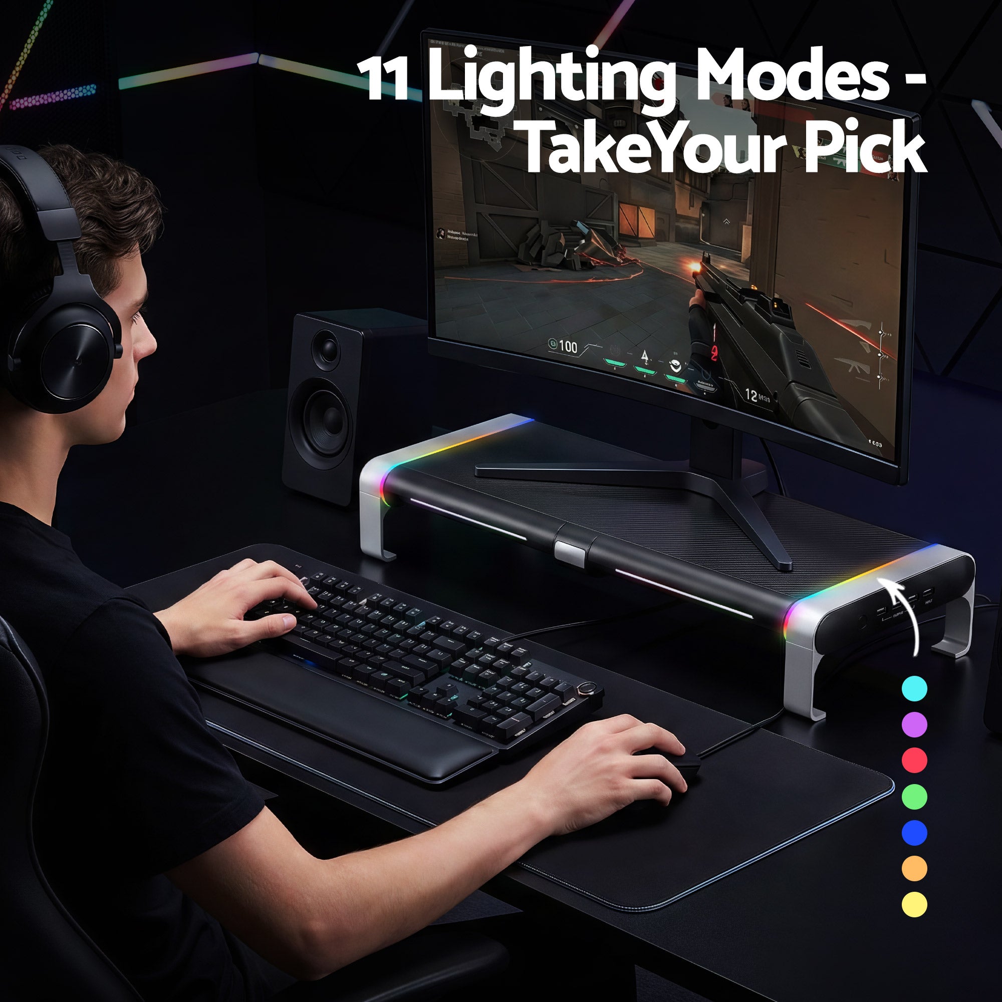 Artiss RGB Monitor Stand with USB Hub Desk Organiser Charging Stand Computer Stand Black DR-STB-171
