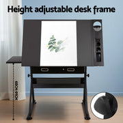 Artiss Drawing Desk Stool Set Drafting Table Adjustable Angle Tilt Drawers Black DRAW-DESK-ST19-BK