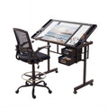Artiss Drawing Table with Ergonomic Office Chair, Drafting Tables with Tempered Glass Desktop, Removable DRAW-DESK03-SI-RING-2003