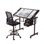 Artiss Drawing Table with Ergonomic Office Chair, Drafting Tables with Tempered Glass Desktop, Removable DRAW-DESK03-SI-RING-2003