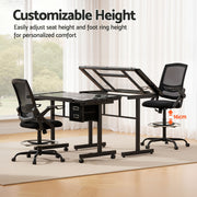 Artiss Drawing Table with Ergonomic Office Chair, Drafting Tables with Tempered Glass Desktop, Removable DRAW-DESK03-SI-RING-2003