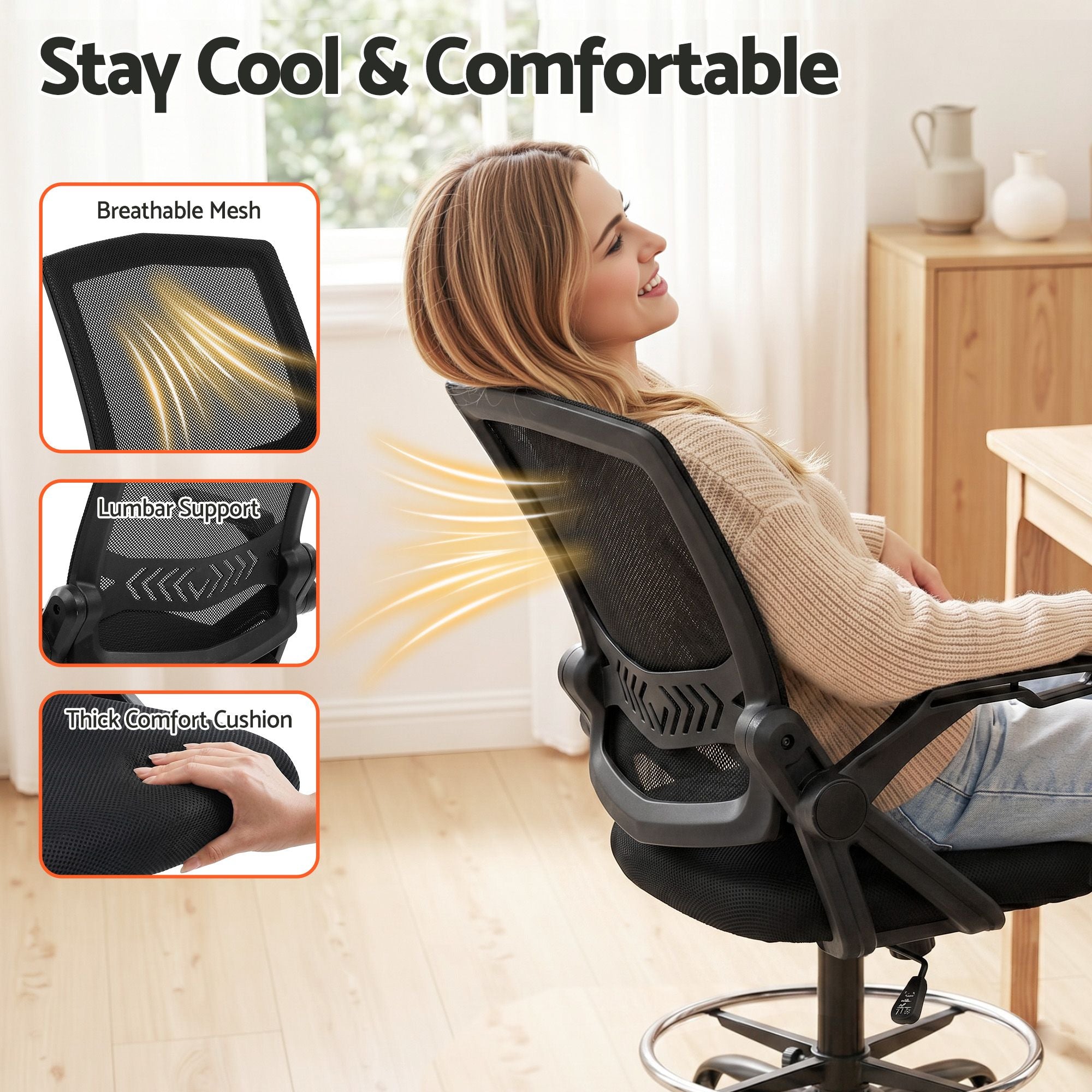 Artiss Drawing Table with Ergonomic Office Chair, Drafting Tables with Tempered Glass Desktop, Removable DRAW-DESK03-SI-RING-2003