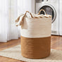 Artiss Woven Laundry Basket with handles Foldable White & Brown DRESS-D-BATH-BRWH