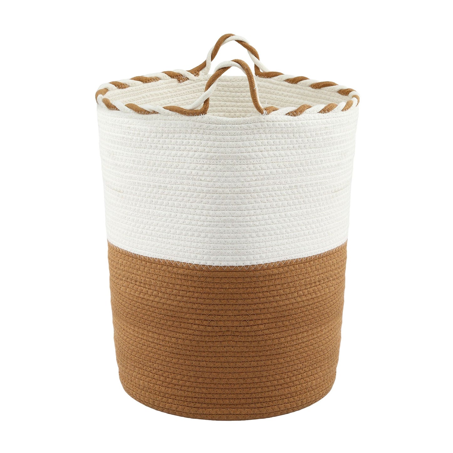 Artiss Woven Laundry Basket with handles Foldable White & Brown DRESS-D-BATH-BRWH