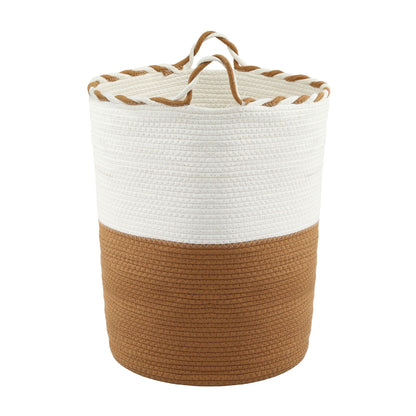 Artiss Woven Laundry Basket with handles Foldable White & Brown DRESS-D-BATH-BRWH