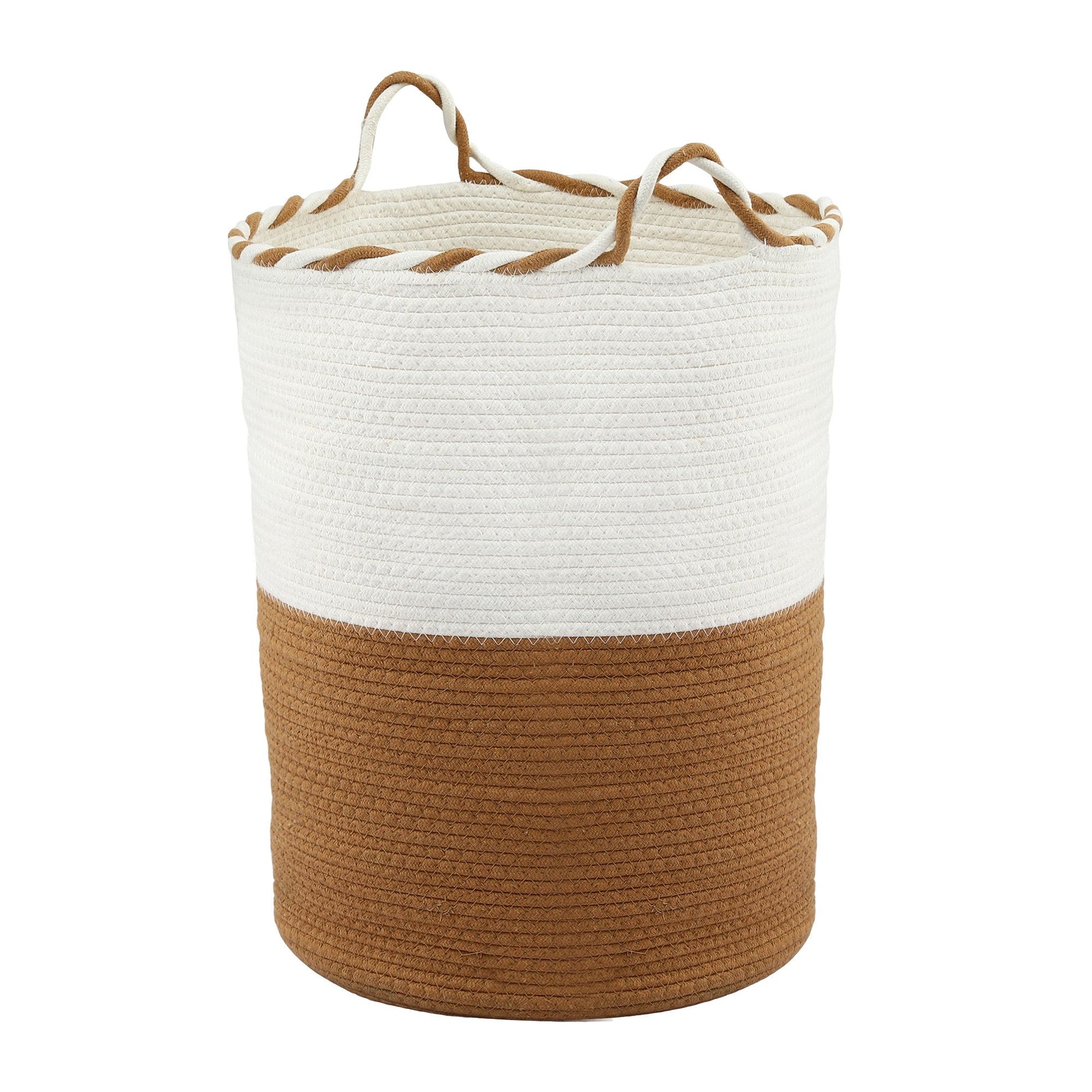 Artiss Woven Laundry Basket with handles Foldable White & Brown DRESS-D-BATH-BRWH