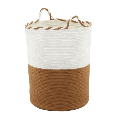 Artiss Woven Laundry Basket with handles Foldable White & Brown DRESS-D-BATH-BRWH
