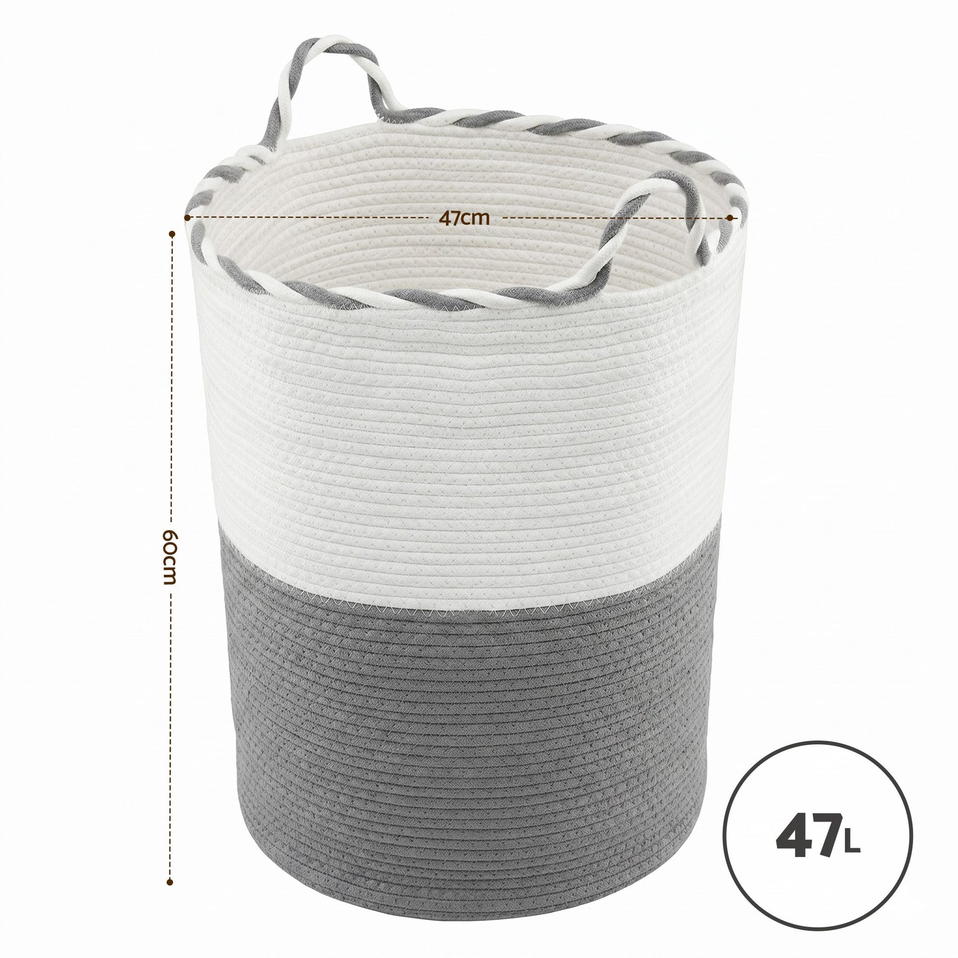 Artiss Woven Laundry Basket with handles Foldable White & Grey DRESS-D-BATH-GYWH