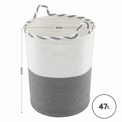 Artiss Woven Laundry Basket with handles Foldable White & Grey DRESS-D-BATH-GYWH
