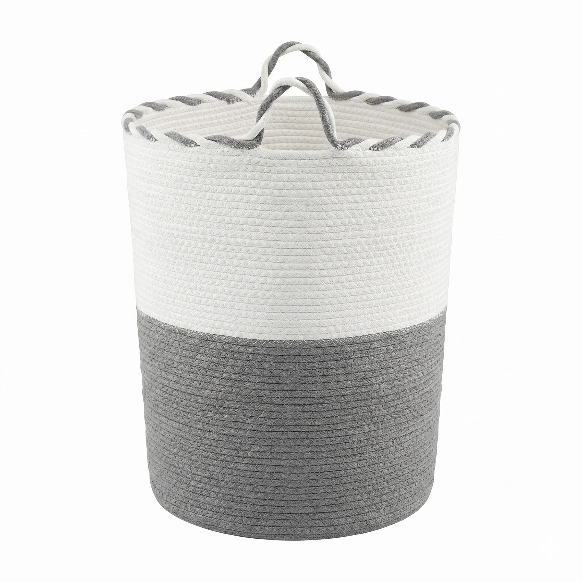 Artiss Woven Laundry Basket with handles Foldable White & Grey DRESS-D-BATH-GYWH
