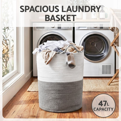 Artiss Woven Laundry Basket with handles Foldable White & Grey DRESS-D-BATH-GYWH