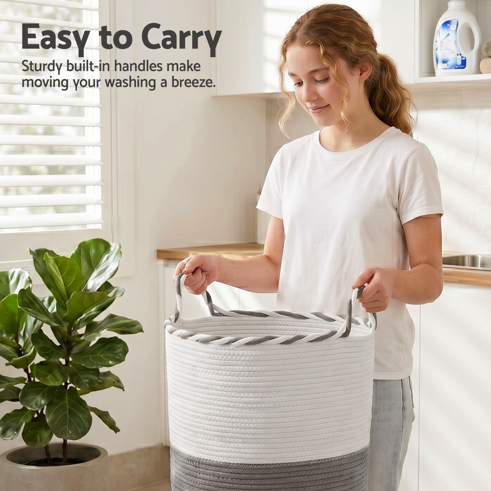 Artiss Woven Laundry Basket with handles Foldable White & Grey DRESS-D-BATH-GYWH