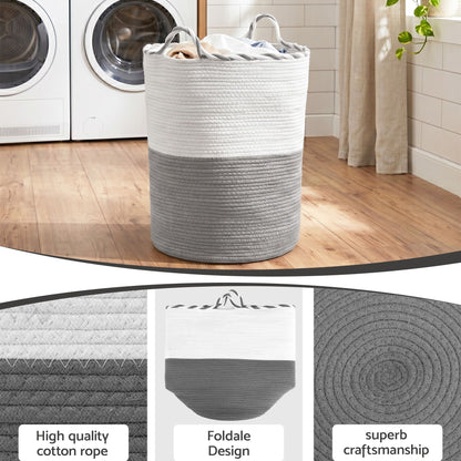 Artiss Woven Laundry Basket with handles Foldable White & Grey DRESS-D-BATH-GYWH