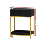 Artiss Bedside Table Drawers Side Table Shelf Storage Nightstand Black MASON DRESS-D-BS-1D1S-BK