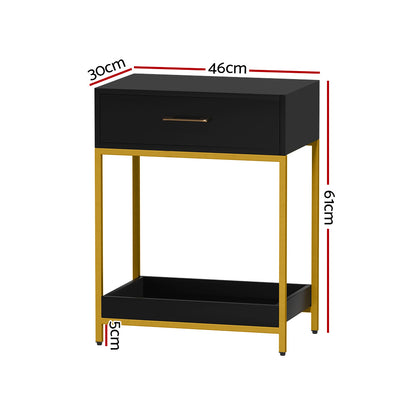 Artiss Bedside Table Drawers Side Table Shelf Storage Nightstand Black MASON DRESS-D-BS-1D1S-BK